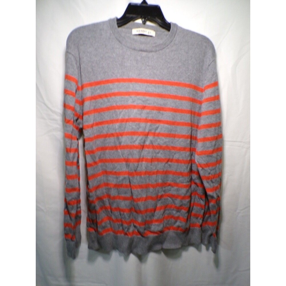 Merona Men's Sweater L Gray Orange Striped Crewneck Pullover